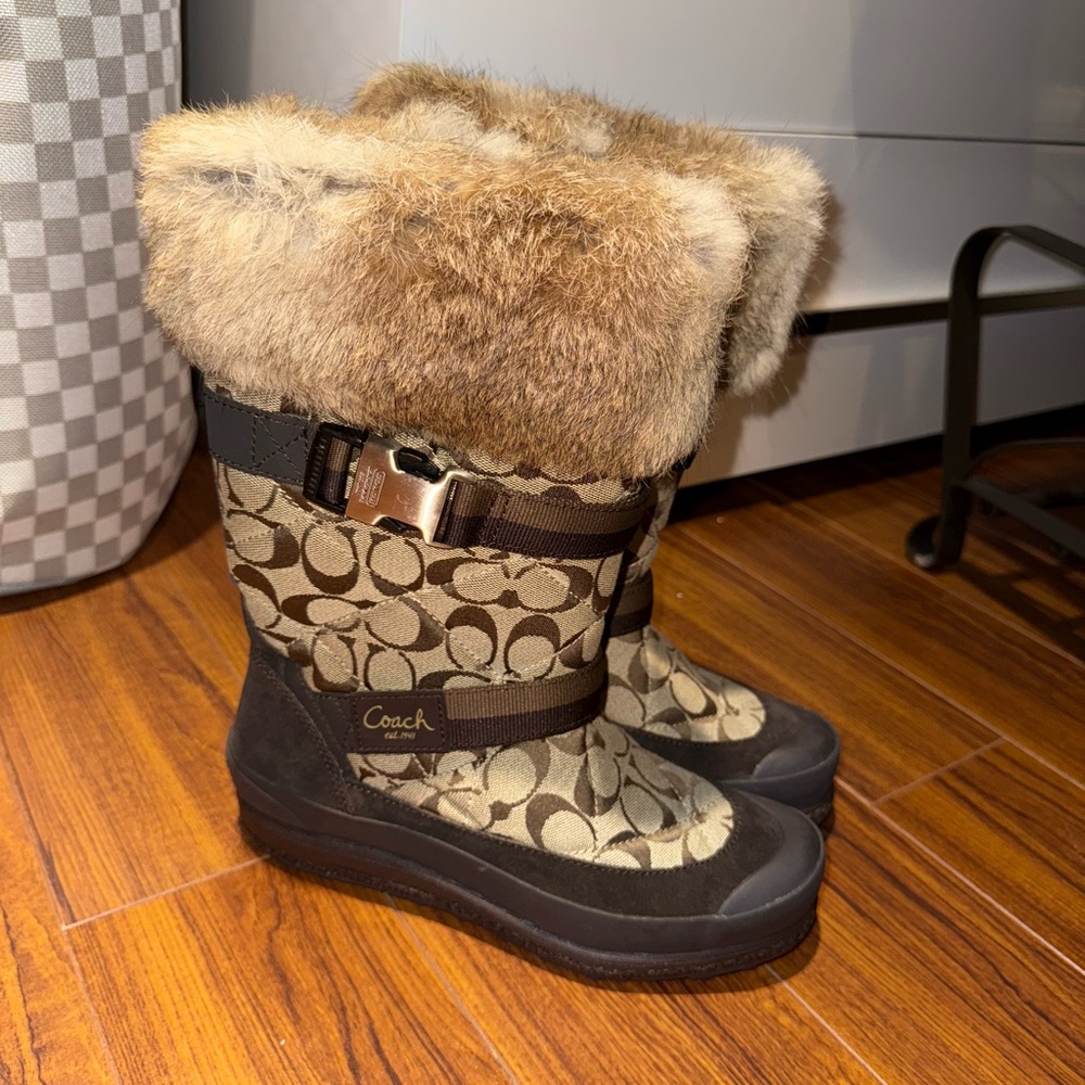 Coach Tan and Brown Fur-Trimmed Boots - Picture 1 of 6